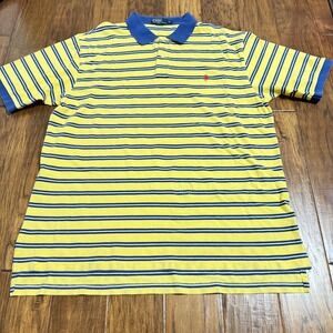 vtg Polo Ralph Lauren Striped Polo Shirt Men 2XLt Tall Yellow Blue Short Sleeve